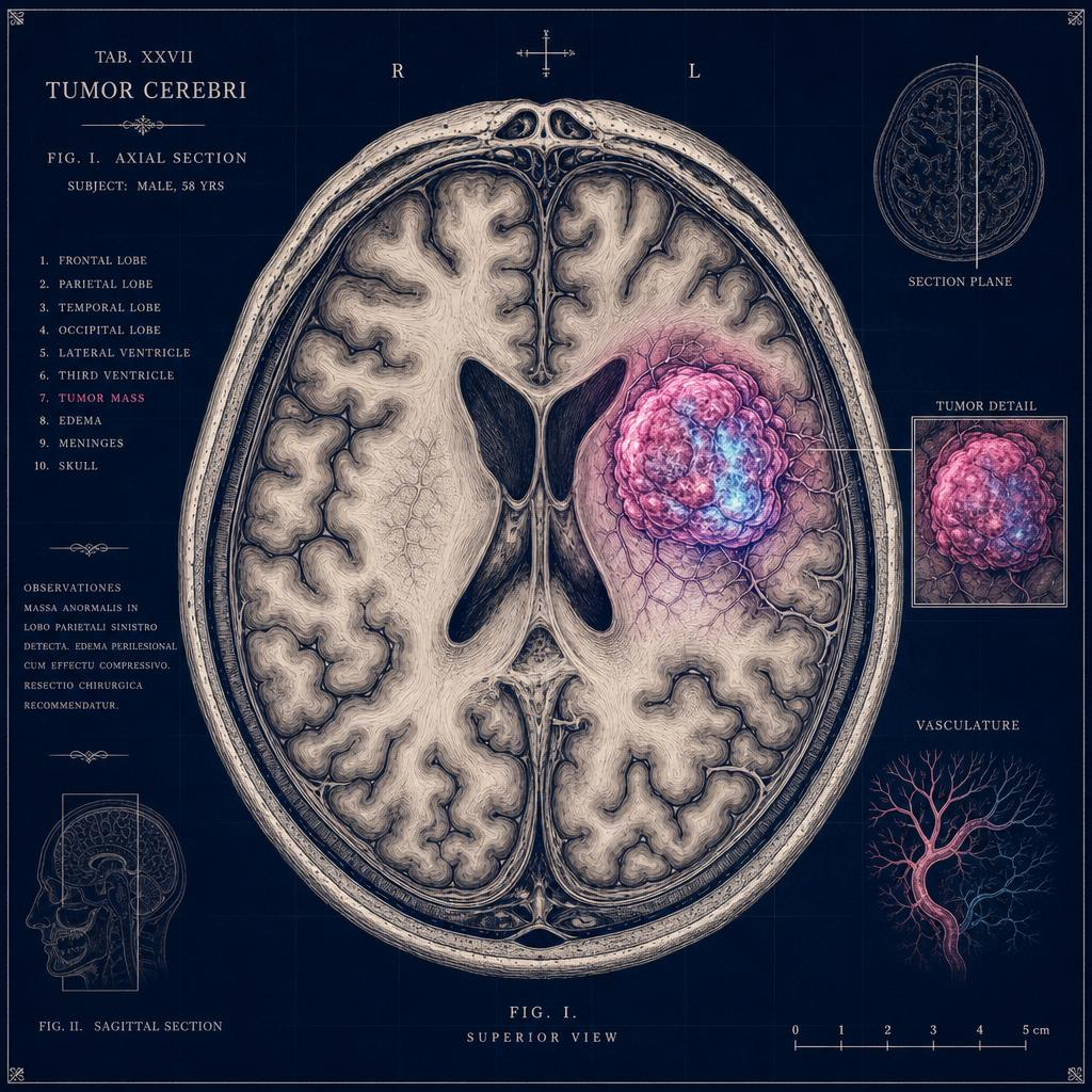 Editorial atlas plate -- axial section of a cerebral tumor